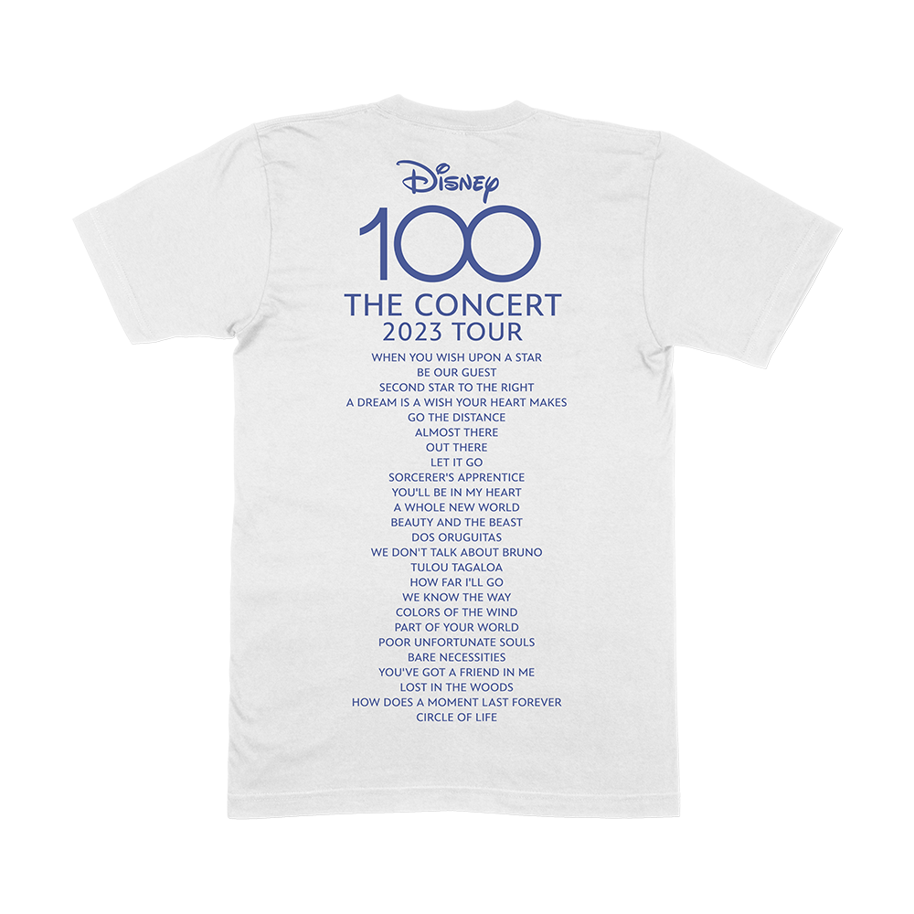 Disney - Disney 100 - The Concert - White 'D100 Concert Logo & Songlist' T-Shirt